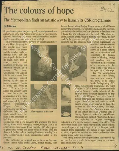 Jyoti Verma (Reporter), The Colours of Hope, 2008, Newspaper Clipping