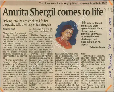 Sangitha Singh (Reporter), Amrita Shergil Comes to Life, 2006, Newspaper Clipping