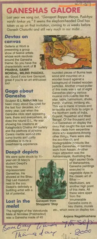 Anjana Nagabhushana (Reporter), Ganeshas Galore, 2000, Newspaper Clipping