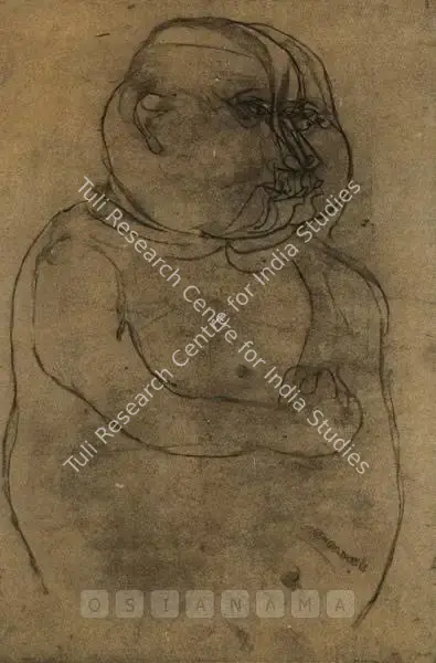 Jogen Chowdhury (Artist), Man With Multiple Faces, 1961, Drawing