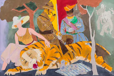 M.F. Husain (Artist), Afternoon Tea After the Kill, 1989, Painting