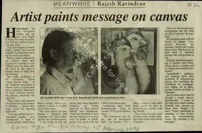 Rajesh Ravindran (Reporter), Artist Paints Message On Canvas, 2008, Newspaper Clipping