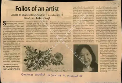 Kishore Singh (Reporter), Folios of an Artist, 2008, Newspaper Clipping