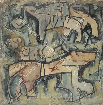 Munuswamy, L. (Artist). Animals In Composition. Oil on canvas, 1962 | Painting  | 00881804