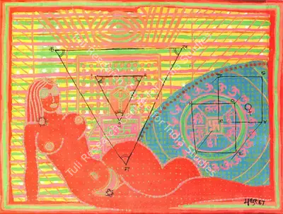 Madhoor Kapoor (Artist), Reclining Female Nude, 1967, Painting