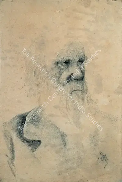 Satish Sinha (Artist), Portrait of an Old Man, 1943, Drawing