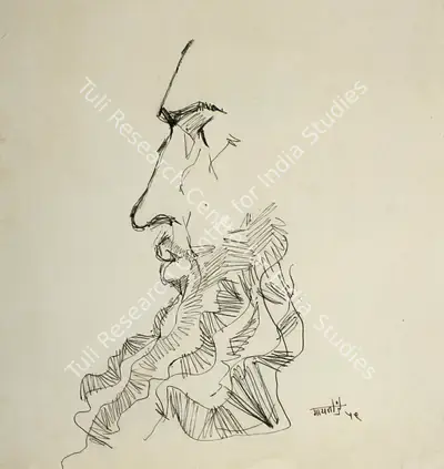 V.S. Gaitonde (Artist), Portrait Of M.F.  Fida Husain, 1959, Drawing