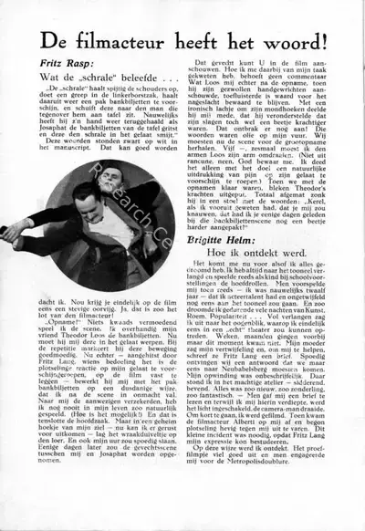 Erich Pommer (Producer), Metropolis, 1927, Film Programme