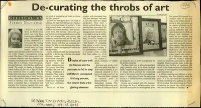 Subhra Mazumdar (Reporter), De-Curating the Throbs of Art, 2003, Newspaper Clipping