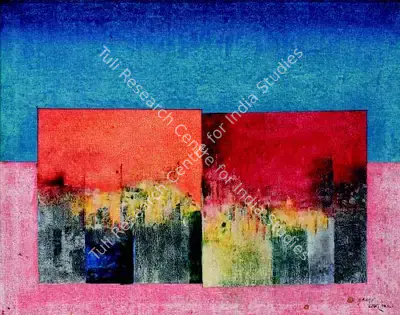 S.K. Bakre (Artist), Untitled (Cityscape), 1968, Painting