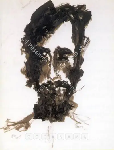 Rabindranath Tagore (Artist), Untitled (Portrait Of A Man With Beard), 1938, Drawing
