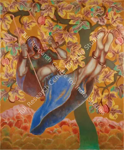 A. Ramachandran (Artist), Nuclear Ragini Series: Nayika on Swing, 1976, Painting