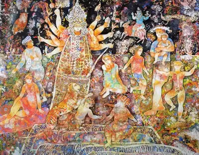 Sakti Burman (Artist), Durga, 2003, Painting