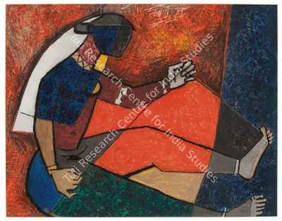 M.F. Husain (Artist), Untitled (Lady Weaving), 1955, Painting