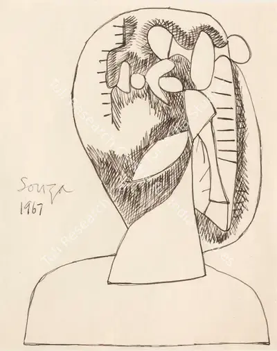 F.N. Souza (Artist), Untitled (Head), 1967, Drawing