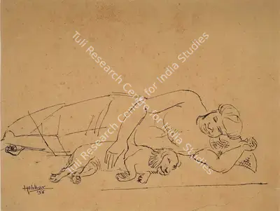 K.K. Hebbar (Artist), Untitled (Prof. N S Bendre and Pet) (Double-sided work), 1956, Drawing