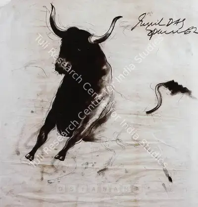 Sunil Das (Artist), Bull, 1962, Drawing