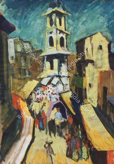 H.A. Gade (Artist), Tower Udaipur, 1945, Painting