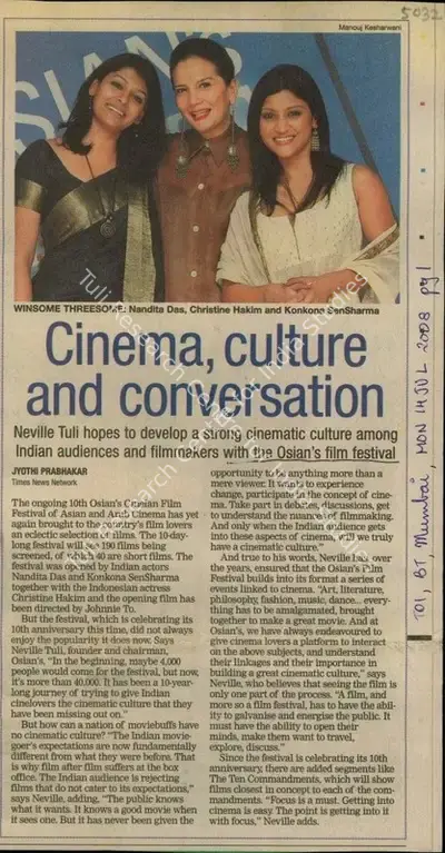 Jyothi Prabhakar (Reporter), Cinema, Culture and Conversation, 2008, Newspaper Clipping