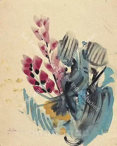 Sailoz Mookherjea (Artist), Flower Study, 1949, Painting