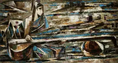 Hebbar, K.K. (Artist). Untitled. Oil and gouache on canvas, 1969 | Painting | FineArts | 00897193
