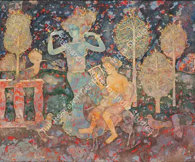 Sakti Burman (Artist), Orphee Joueur De Lyre, 1984, Painting