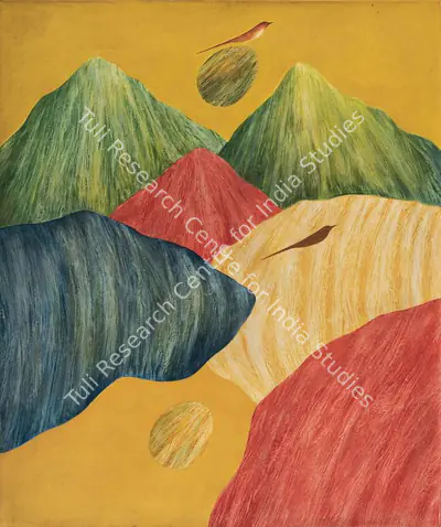 J. Swaminathan (Artist), Mountain, Tree & Bird Series, 1976, Painting