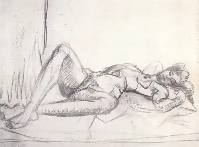 Jehangir Sabavala (Artist), Reclining Nude, 1949, Painting