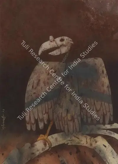 Ganesh Pyne (Artist), Vulture, 1962, Painting