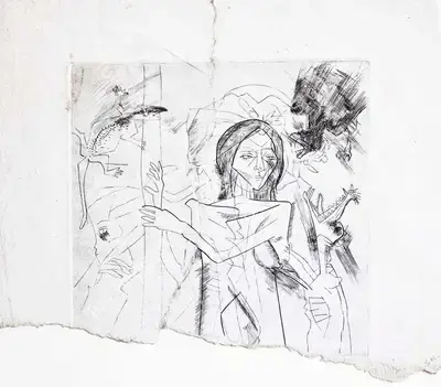 Somnath Hore (Artist), Untitled (Figures with Animals), 1980, Graphic Art