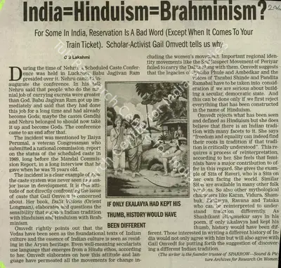 C.S. Lakshmi (Reporter), India=Hinduism=Brahminism, 2006, Newspaper Clipping