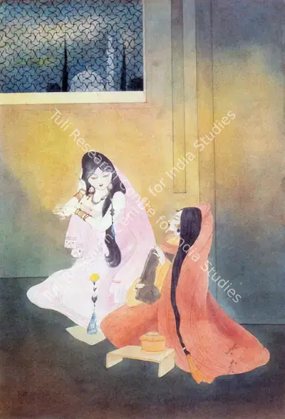 M.A.R. Chughtai (Artist), Two Young Women, Painting