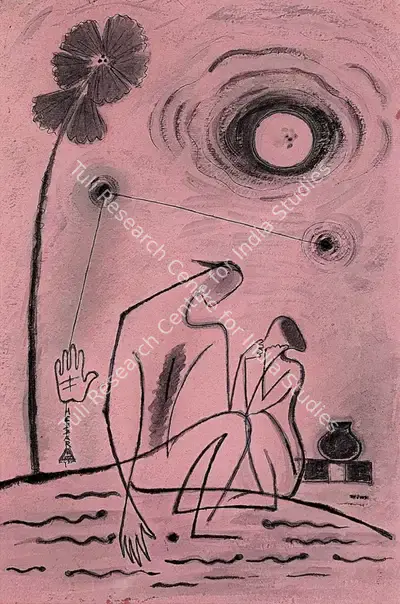 K.K. Hebbar (Artist), T te- -T te, 1952, Painting