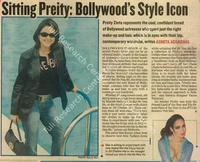 Asmita Aggarwal (Reporter), Sitting Preity: Bollywood's Style Icon, 2004, Newspaper Clipping