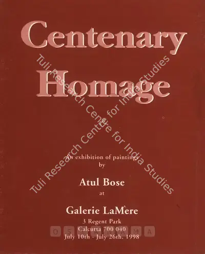 Atul Bose (Artist), Centenary Homage, 1998, Solo Exhibition Invitation