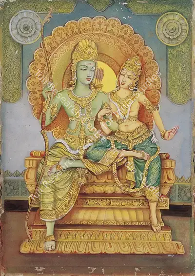 Dhirendranath Narayan (Artist), Ram and Sita, 1951, Painting
