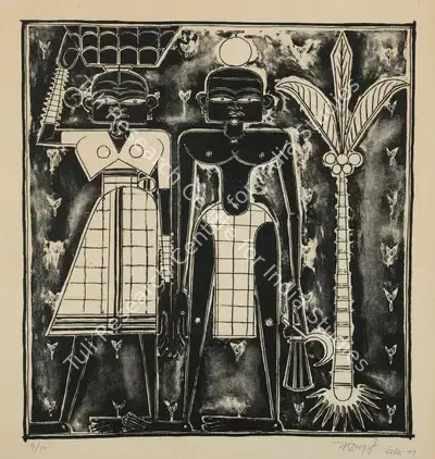 Laxman Pai (Artist), Untitled ( Man and Woman), 1951, Graphic Art