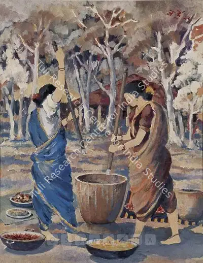N.S. Bendre (Artist), Women At Work, 1949, Painting