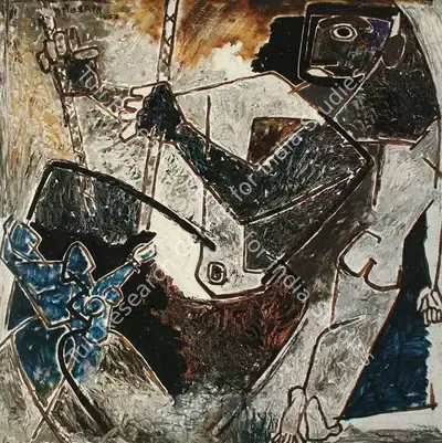 M.F. Husain (Artist), The Pull, 1952, Painting