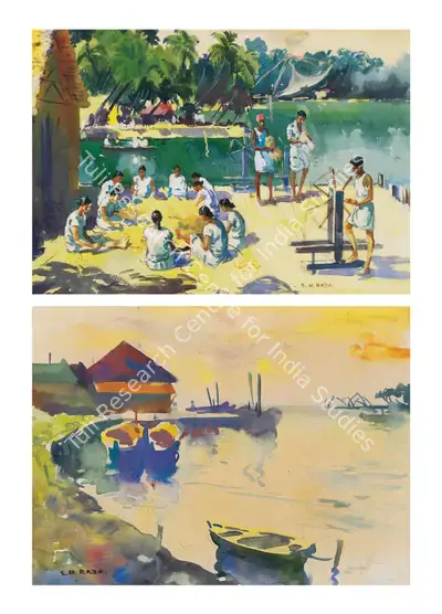 S.H. Raza (Artist), Untitled (Villagers At Work), 1948, Painting