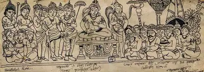 Nandalal Bose (Artist), Padmapani And His Disciples (Illustration of Ajanta Painting), 1947, Drawing