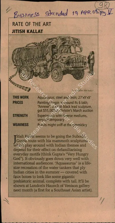 Rate of the Art, 2008, Newspaper Clipping