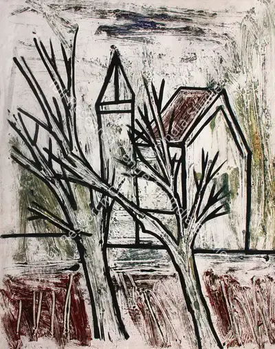 F.N. Souza (Artist), Landscape, 1955, Painting
