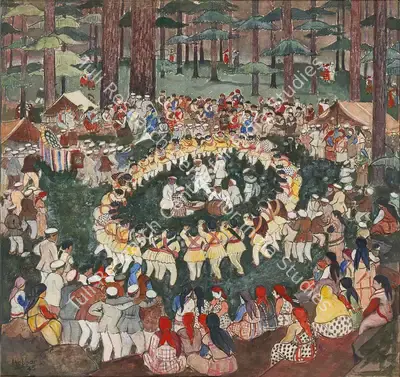 K.K. Hebbar (Artist), Festival Dance, Kulu Valley, 1945, Painting
