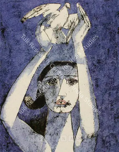 Jamil Naqsh (Artist), Girl With Pigeon, 2005, Painting