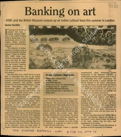 Suman Tarafdar (Reporter), Banking on Art, 2009, Newspaper Clipping
