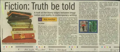 Tara Sehgal (Reporter), Fiction: Truth to told, 2006, Newspaper Clipping