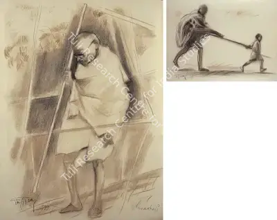 Das, Jatin (Artist). Studies For The Parliament Annexe Mural: From Mohenjodaro To Mahatma Gandhi, 1999 | Drawing, Os.Mum/14.08.02, 2002 · Osian's