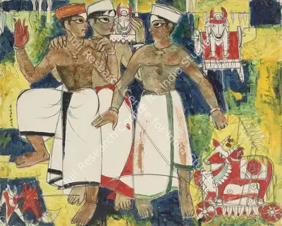 B. Prabha (Artist), Untitled (Boys Playing), 1951, Painting