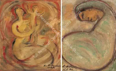 Gobardhan Ash (Artist), Mother & Child Playing, 1983, Painting